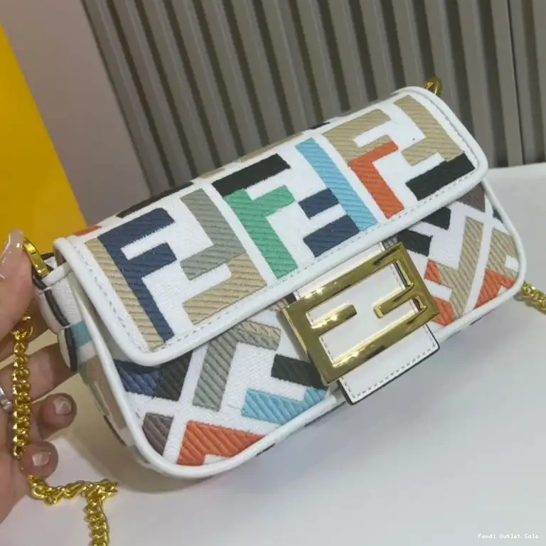 Affordable White Motif FF Multi Canvas In Fendi Baguette Bag Mini 0501